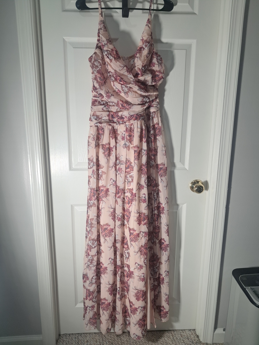 Floral Pink Maxi Dress with Draped Bodice